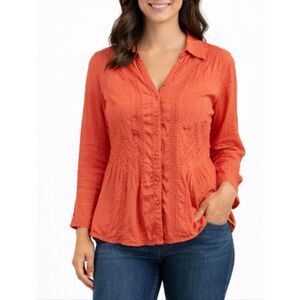 Inca Cotton made in Peru orange cotton seamed blouse XL